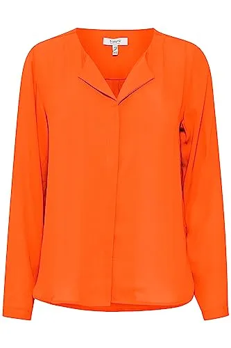 b.young BYHialice Damen Bluse - Elegante Langarm Hemdbluse in Orangeade - Blusen & Tuniken für Damen, stilvolle Bluse mit V-Ausschnitt aus recyceltem Material, ideal für umweltbewusste Fashionistas.