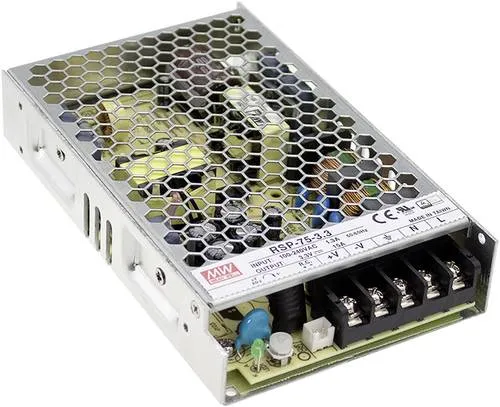 Mean Well MW RSP-75-13.5 Schaltnetzteil 75W - Hochwertiges Konstantspannungsnetzteil im Metallgehäuse, ideal für kompakte Anwendungen. Mit aktivem PFC und effizienter Kühlung durch Luftkonvektion.