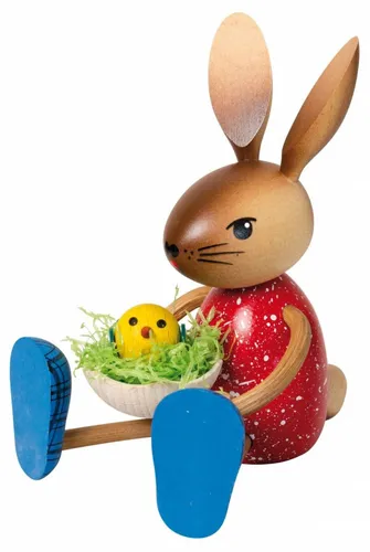 Kuhnert Hase mit langen Beinen, Hasenmädchen mit Küken, Erzgebirgische Holzkunst
