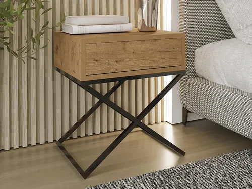 Beautysofa Nachttisch Max mit Schublade und X-förmigem Metallgestell