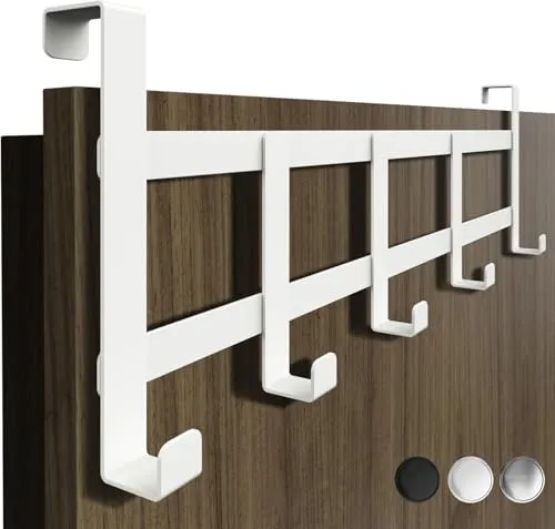 4happy Türgarderobe zum Einhängen, Weiß | Türgarderobe für die ganze Wohnung, Standard Kleiderhaken Tür, stabile Türhakenleiste, rostfreie Haken zum Einhängen