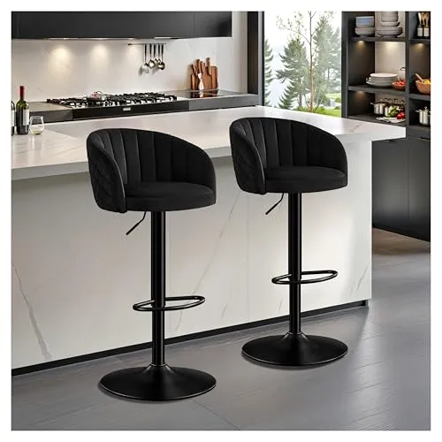 STOOLINK 2er Set Barhocker Höhenverstellbar mit Lehne und Armlehne, Schwarz