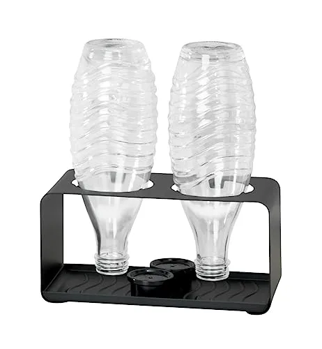 WENKO Metall Flaschenhalter Wave Schwarz - Halter für 2 Flaschen, freistehend und leicht zu reinigen. Ideal für die Küche, inklusive Abtropftablett und aus robustem Metall gefertigt.