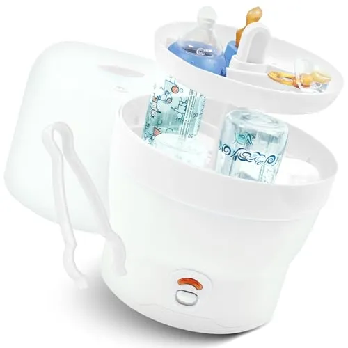 Babyruf BS 29 Sterilisator für Babyflaschen - Bügelbrett für die Baby Erstausstattung, entfernt effektiv Bakterien und Keime von bis zu 6 Flaschen, energiesparend und benutzerfreundlich.