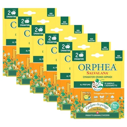 Orphea Salvalana, Duftspender für große Schränke, schützt Wolle und Kleidung, wirkt 3 Monate lang, 6 x 2 Duftspender, Duftnote Sandelholz