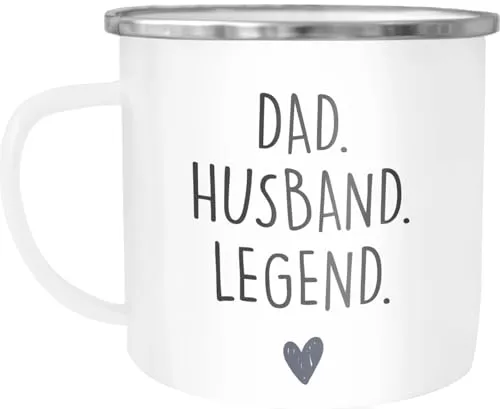 MoonWorks® Emaille-Tasse Mom Wife Boss Dad Husband Legend Geschenk Mama Papa Weiss-metall Emailletasse