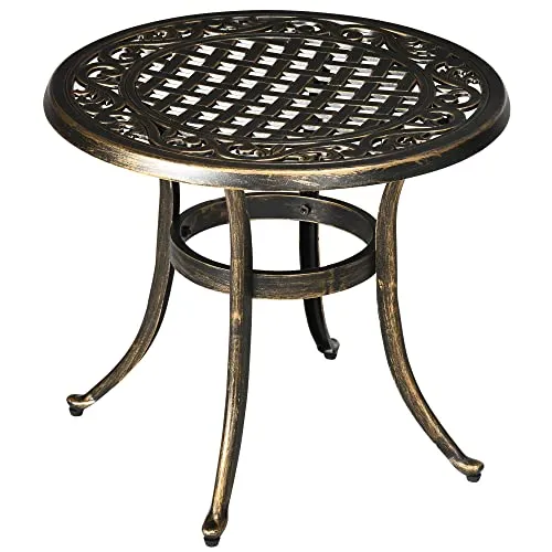 Wetterfester Beistelltisch Garten aus Gussaluminium, rund - Eleganter runder Balkontisch aus wetterfestem Gussaluminium mit Ablagen. Ideal für den Innen- und Außenbereich. Robust und stilvoll, perfekt für entspannte Stunden im Freien.