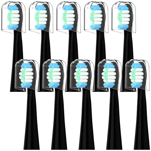 Aufsteckbürsten kompatibel mit Oral-B Pulsonic Elektrische Zahnbürste, Ersatzbürstenköpfe mit Schutzkappen,Schwarz 10