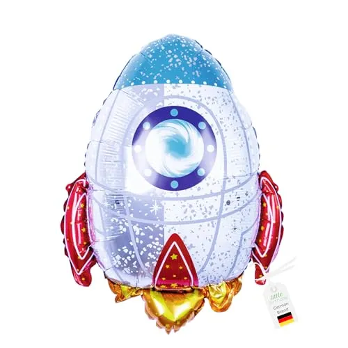 LITTLE BIRTHDAY - XL Rakete Folienballon | Astronaut Weltall bunt Ballon | Helium Gas Balloon | Geburtstag | Kindergeburtstag | 64x54 cm
