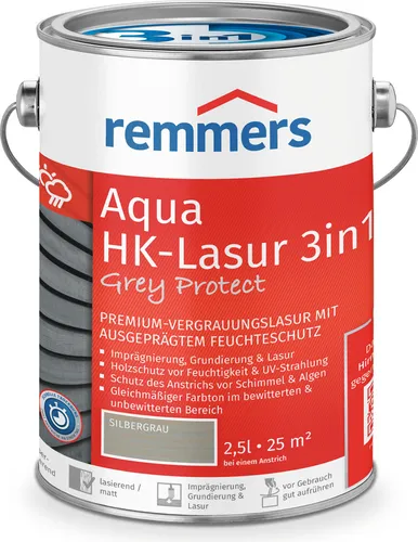 Remmers HK-Lasur 3in1 Grey Protect - Silbergrau, 2,5 Liter - Premium Holzlasur für außen - vereint Imprägnierung, Grundierung und Lasur in einem, ideal für Zaun und Gartenhaus, schnelltrocknend und umweltverträglich.