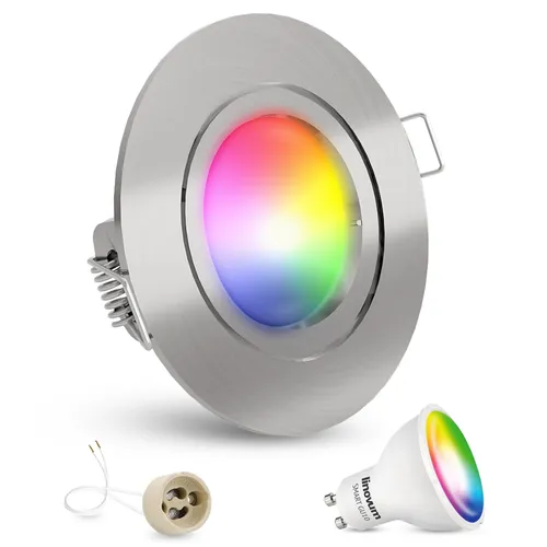 Decken Einbaustrahler rund silber gebürstet mit GU10 Smart LED WLAN Deckenspot