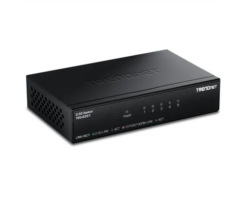 Trendnet TEG-S351 5-Port 2.5G Switch - Netzwerk-Switch mit 5x 2.5G-RJ45-Ports für ultraschnelle Geschwindigkeiten bis zu 2,5 Gbit/s, ideal zur Bandbreitenerweiterung und Minimierung von Engpässen.