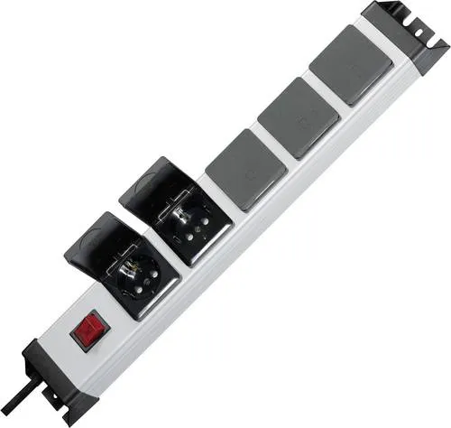 Kopp 227320017 Steckdosenleiste 19 Zoll 5fach Silber, Schwarz - Steckdosen & Zubehör, robust und schlagfest, ideal für Werkstätten mit 4-Punkt-Befestigung für hohe Stabilität.