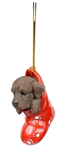 Figuren Shop GmbH Christbaumschmuck Christbaumschmuck Hund - Chocolate Labrador im Strumpf - Weihnachten (1-tlg)