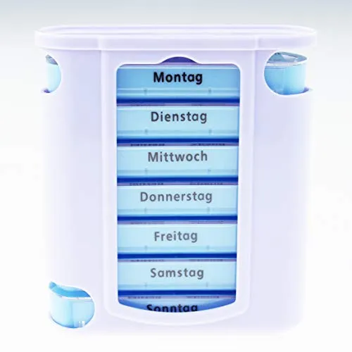 KAMACA 1 er Pack (= 1 Stück) praktischer Medikamentendosierer 7 Tage mit 4 Fächern pro Tag, Pillendose,Pillenbox, Tablettenbox, Wochendosierer (1er Set - 1 Woche)
