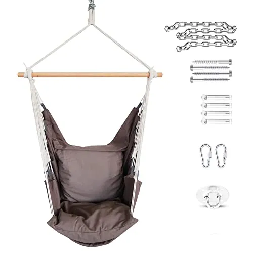 PRIME ART WOOD® Hängesessel mit Kissen – TÜV geprüft für maximale Entspannung - Hängesessel für Outdoor & Indoor, inklusive Deckenhaken und Büchertasche. Ideal zum Relaxen und stressfreien Abtauchen, mit robustem Design und einfacher Montage.