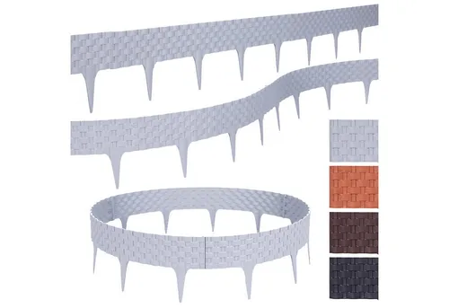 BooGardi Beetumrandung Rasenkante Rattanoptik, LxH: 80,00x9.5 cm, 5 Stück Grau, Beeteinfassung flexibel Mähkante Gartenzaun