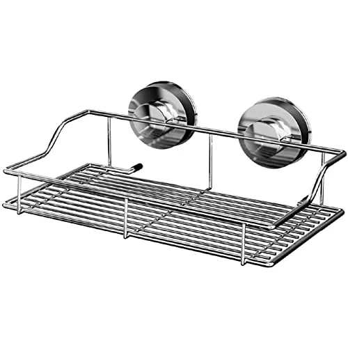 RIDDER 12010100 Duschablage mit Saughalter, Edelstahl, chrom, ca. 35 x 18,7 x 9,5 cm