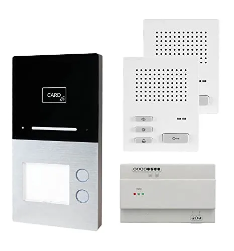 Voxura Domo Türsprechanlage Gegensprechanlage 2-Familien Komplett Set Aufputz AP Audio-Außenstation RFID Bluetooth Audio-Innenstation Netzgerät