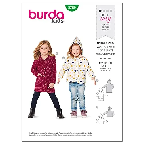 Burda 9289 Schnittmuster Mantel und Jacke (Kids, Gr. 104-146) Level 0 super Easy