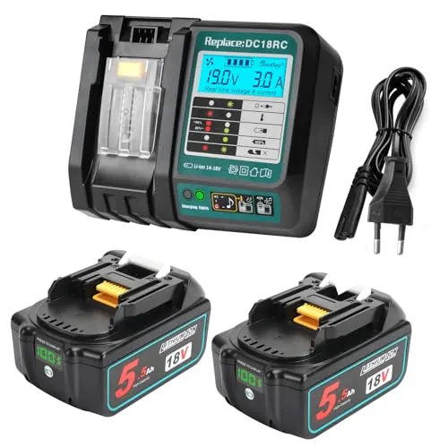 Powarobor 2X BL1850B 18V 5.5Ah Akku Ladegerät Set Kompatibel Mit Makita