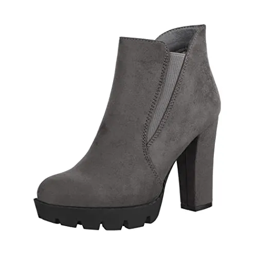 Elara Damen Stiefelette Ankle Boots Chunkyrayan EL800 Grau-36 - Modische Ankle Boots im Chelsea-Stil aus robustem Synthetik, perfekt für vielseitige Outfits. Setzen Sie ein stilvolles Statement mit diesen eleganten Stiefeletten, die Komfort und Design vereinen.