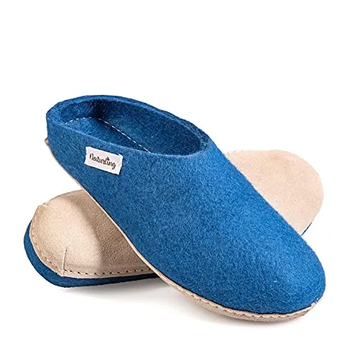 naturling Herren Hausschuhe - bequeme Filz Pantoffeln - echte Ledersohle Marineblau 46 (Marineblau, 46 EU, numeric_46)
