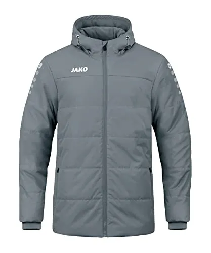 JAKO Kinder Coachjacke Team mit Kapuze, Steingrau, 164 - Funktionsjacken, wasserabweisend mit wärmeisolierender Wattierung und weichem Fleece-Futter für optimalen Komfort bei jedem Wetter.