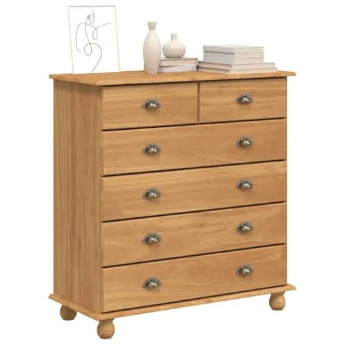 vidaXL Kommode ASKIM 91x40x95,5 cm aus massivem Kiefernholz - Robuste Kommode aus massivem Kiefernholz mit sechs geräumigen Schubladen. Ideal für Schlafzimmer und andere Räume, bietet sie stilvollen Stauraum und ist leicht zu pflegen.