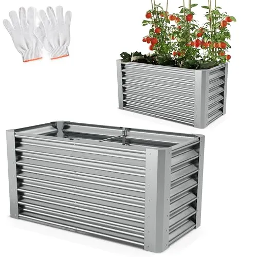 Onbest Metall Hochbeet - XXL Gemüsebeet/Kräutergarten aus Stahl - stabil, wetterfest & pflegeleicht - Hochbeete-Kit - Ideal für Kräuter aus dem Garten, Terrasse/Balkon (Silber, 120x60x60cm)