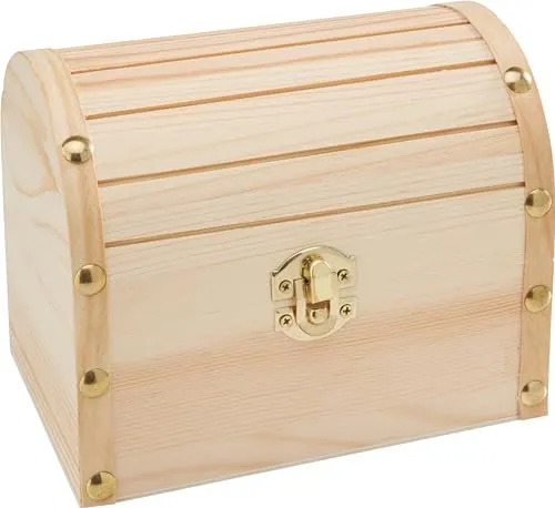 VBS Runddeckeltruhe mit Beschlag und Metallnieten 15,5x11x12,5cm Schatzkiste Kiste Kasten Holzdeko Schmuckschatulle