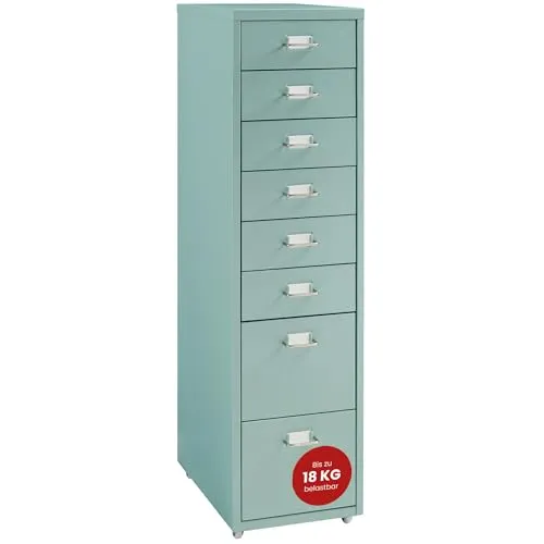[en.casa] Rollcontainer Kökar – 8 Schubladen Aktenschrank mit Rollen in Mintgrün - Aktenschränke mit 8 Schubladen für optimale Organisation von Büromaterialien. Mobil und flexibel durch Rollen, ideal für Homeoffice und Büro.