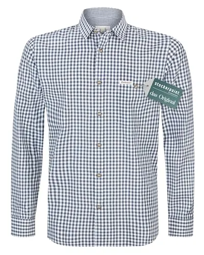 Stockerpoint Campos3 Herren Trachtenhemd, Marine, M - Trachtenhemden für Herren, traditionelles Karo-Design mit Trachtenknöpfen für festliche Anlässe und perfekten Comfort Fit für maximale Bewegungsfreiheit.