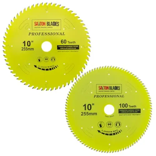 Saxton TCT255MXAPRO Kreissägeblatt der Professional-Serie, 255 mm 60 und 100 T x 30 mm Bohrung, 16, 20, 25 mm und 25,4 mm Reduzierringe, kompatibel mit Evolution Festool Bosch Makita Dewalt
