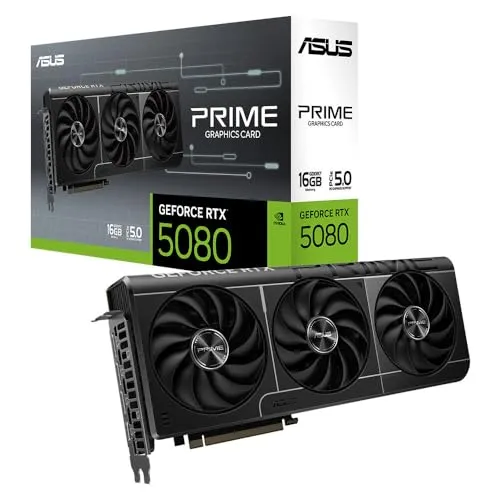 ASUS Prime GeForce RTX 5080 - 16GB GDDR7 - Leistungsstarke Grafikkarte mit 16 GB GDDR7-Speicher, ideal für Gaming und kreative Anwendungen. Ausgestattet mit HDMI und 3x DisplayPort für vielseitige Anschlussmöglichkeiten.