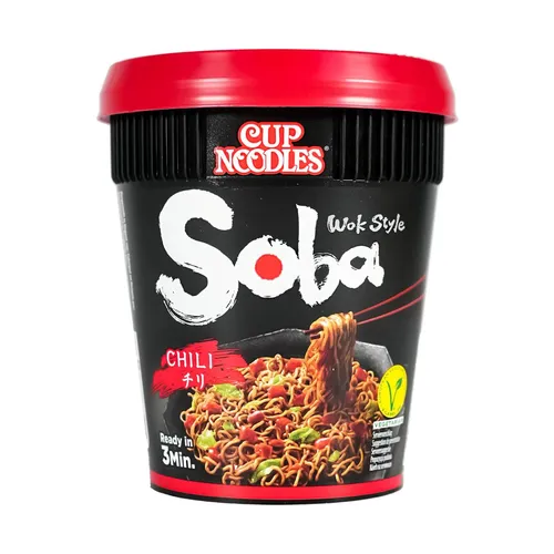 Nissin Cup Noodles Soba Cup – Chili, 4er Pack - Nudelgerichte mit authentischem asiatischen Geschmack, verfeinert mit pikanten Chili-Sauce und Gemüse – schnell und einfach zubereitet für den perfekten Snack!