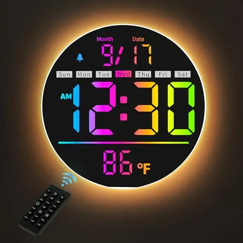 Digitale Wanduhr Groß 20cm mit Fernbedienung & RGB Farbwechsel