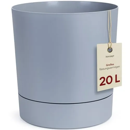 KONZEPT Blumentopf mit Untersetzer 32,5 cm - großer Übertopf aus Kunststoff für Zimmerpflanzen, modern und wetterfest, für Innen und Außen, Grau