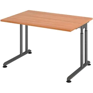 Hammerbacher Schreibtisch Z-Serie nussbaum/graphit, höhenverstellbar - Kinderschreibtisch mit stabilem C-Fußgestell, manuell höhenverstellbar für ergonomisches Arbeiten. Ideal für wachsende Kinder und vielseitige Nutzung.