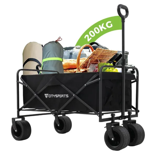 CITYSPORTS Bollerwagen All Terrain - Klappbar und Tragfähig bis 200KG - Campingausrüstung mit 8 Zoll Geländereifen für hervorragende Mobilität und einfache Handhabung auf allen Untergründen. Ideal für Sport, Shopping und Camping.