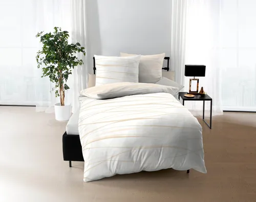 Kaeppel Motion 584 Wendebettwäsche Set - Bettwäsche-Sets aus Mako-Satin, seidenweich und hautfreundlich, mit stilvollem Wellenlinien-Design für ein elegantes Schlafzimmer.