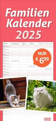 Katzen Familienplaner 2025: Ein praktischer Kalender mit 5 Spalten für Pläne, Termine und Notizen der ganzen Familie. Niedliche Katzenfotos in einem ... (times&more Kalender Heye)