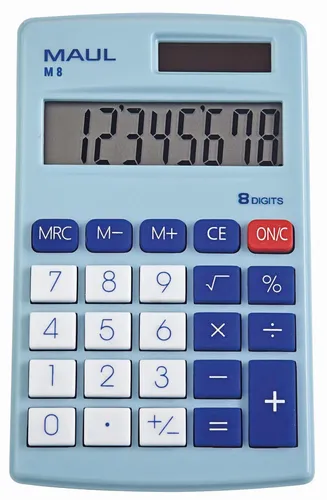 Maul M 8 Taschenrechner - 8-stellig, batteriebetrieben, hellblau und ideal für Schule und Studium