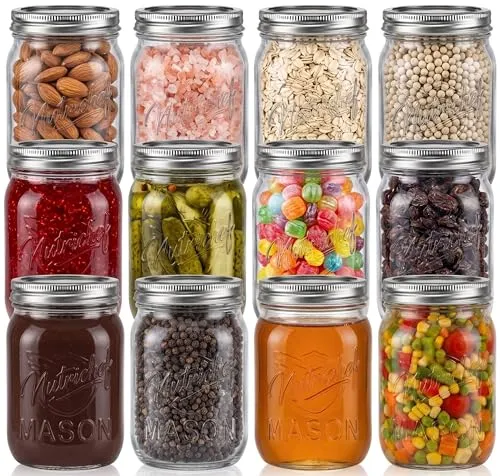 Nutrichef Vorratsgläser mit Deckel Luftdicht 480ml 12 Stück – Glasbehälter für Meal Prep und Overnight Oats, Einmachgläser für Marmelade und Fermentation