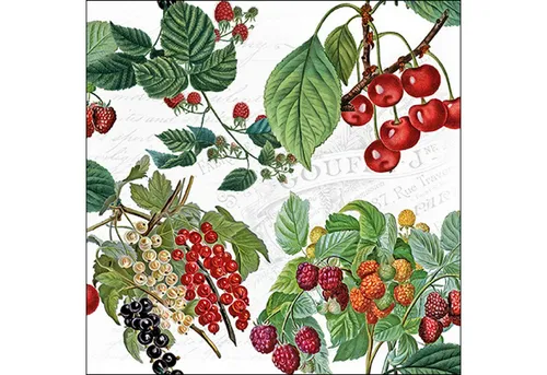Ambiente Luxury Paper Products Papierserviette, Servietten Papier 33x33cm 3-lag. mit Beeren & Kirschen Motiv 20 Stück