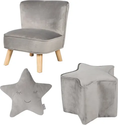 roba® Kindersitzgruppe Lil Sofa 3-tlg. Set - Stylische Kindersitzgruppe für das Kinderzimmer, bestehend aus Sessel, Hocker und Sternkissen. Ideal für kleine Abenteurer, belastbar bis 60 kg und aus hochwertigem Massivholz.