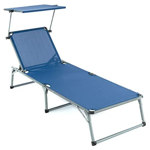Nexos Sonnenliege XXL Sonnendach 192x66x31 cm Alu Campingliege klappbar (blau)