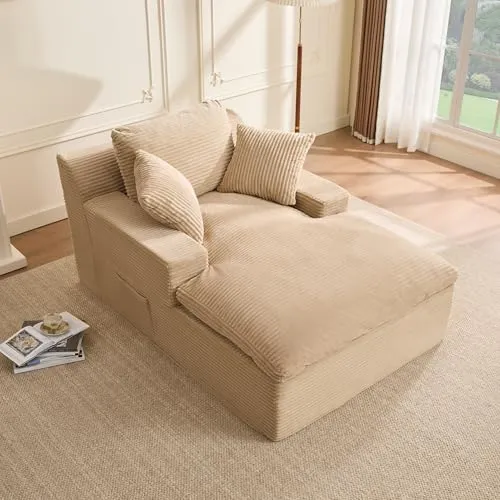 Litbird 160 cm Chaiselongue Loungesofa mit Schlaffunktion – Platzsparendes Sofa in Hellbraun