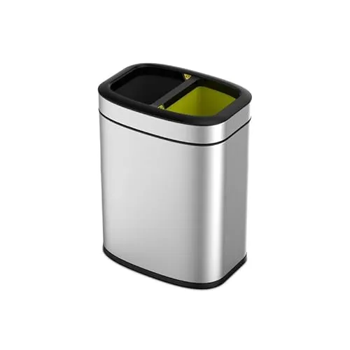 PROREGAL Rechteckiger Abfalleimer aus Edelstahl | 10+10 Liter mit offener Einwurföffnung - Haushaltszubehör mit modernem Design, ideal für effizientes Mülltrennen und platzsparend mit nur 22,5 cm Tiefe.
