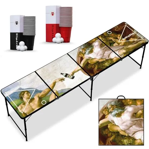 RedCupShop® Bierpong Tisch – Klappbar & Tragbar mit 50 Bechern & 8 Bällen - Trinkspiele – Der perfekte Party-Hingucker! Klappbar, wasserabweisend und kratzfest für unvergessliche Partynächte mit Freunden.